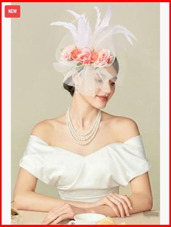 White Fascinator Hat with Feathers Flowers Headband Hair  display picture 1
